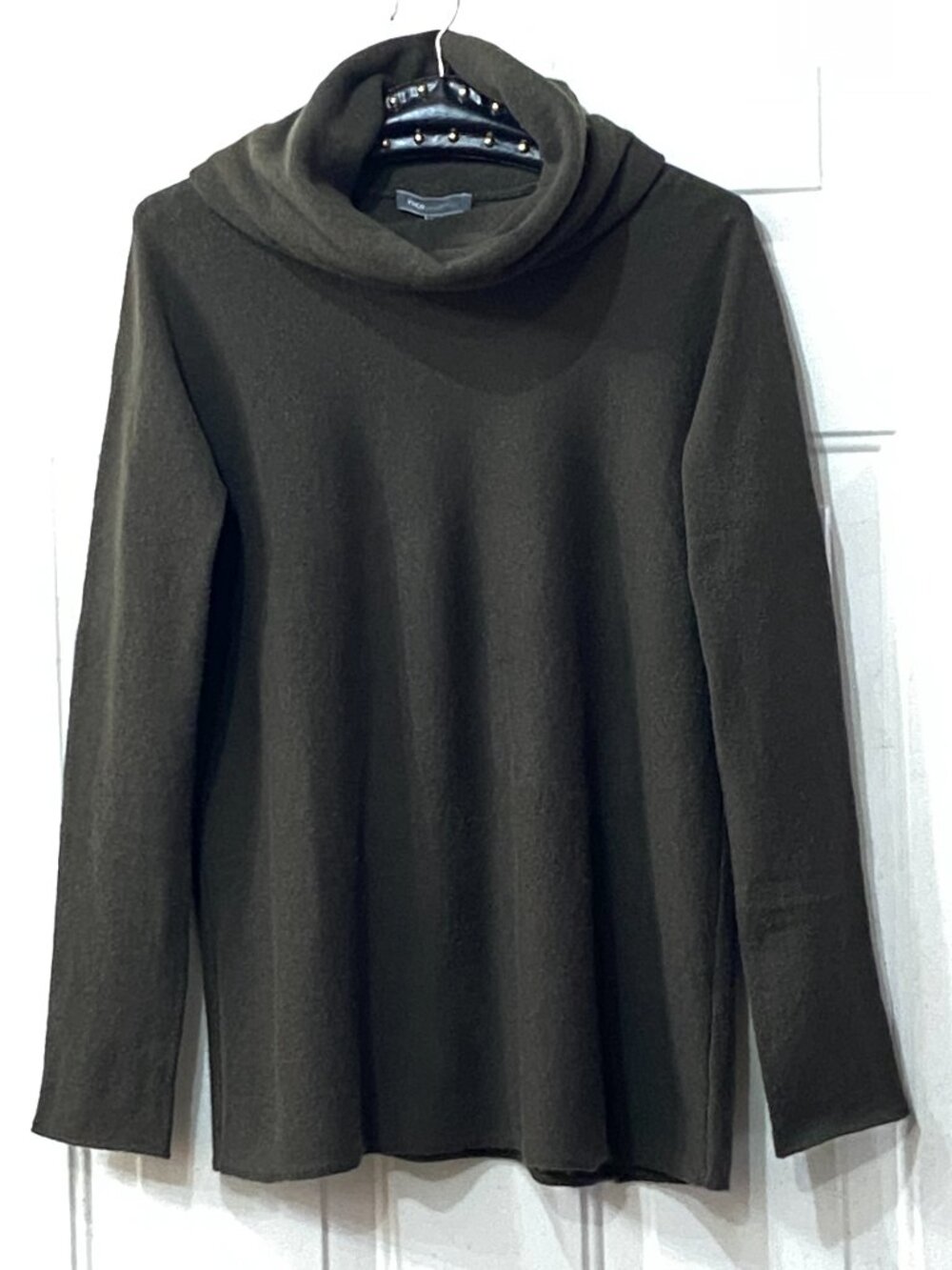 Vince Boiled 100% Cashmere Womens Sweater Cowl Mock Neck Dark Olive